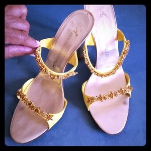 Giuseppe zanotti crystal & leather gold high heel